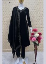 Velvet Black Party Wear Embroidery Work Readymade Kurti Set